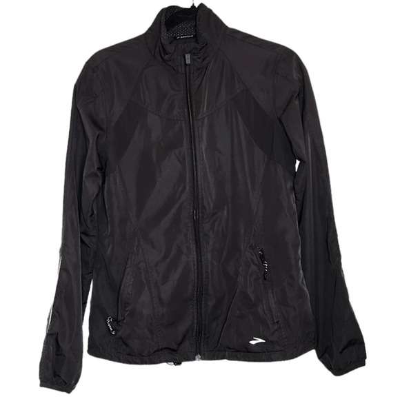 Brooks black running jacket.  Shelter technology.  Full zip.  Women's medium - Picture 12 of 16